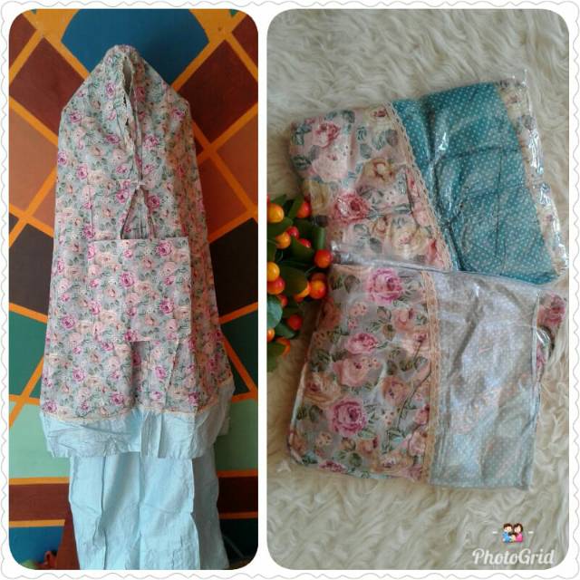 Mukena Katun Jepang kombinasi polkadot