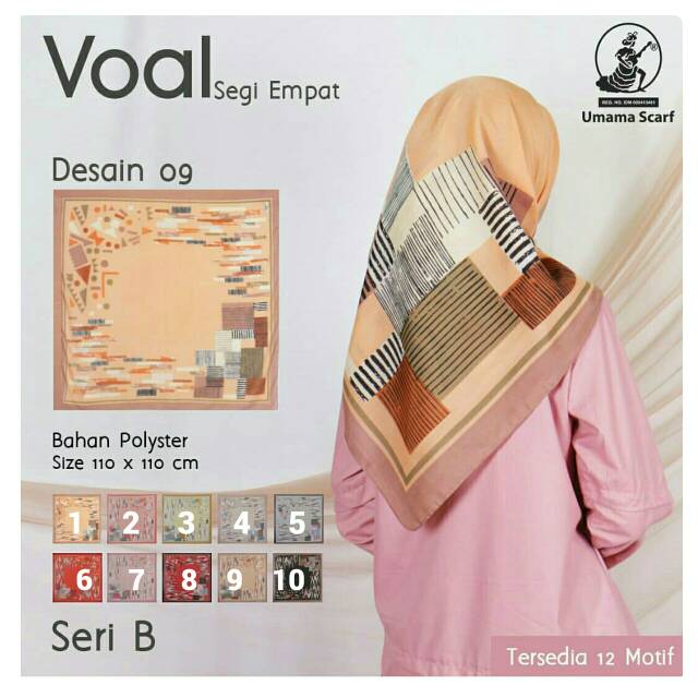 Jilbab Segi4 Motif UMAMA/Segiempat UMAMA Voal Design 9.4