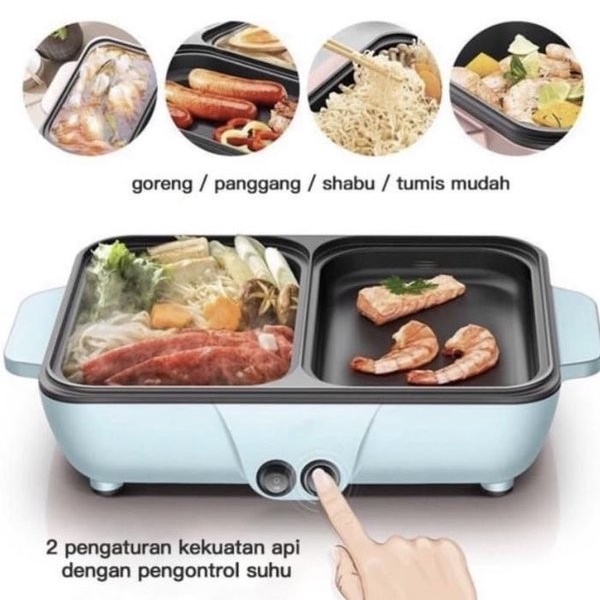 Panci Elektrik 2 In 1 Fleco 601 BBQ Dan Steamboat Peralatan Masak Mini Elektrik Baking Pot