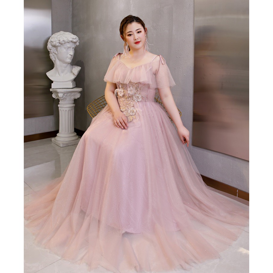 Gaun Pesta 2101003 Pink Sabrina Big Size Party Dress Gown