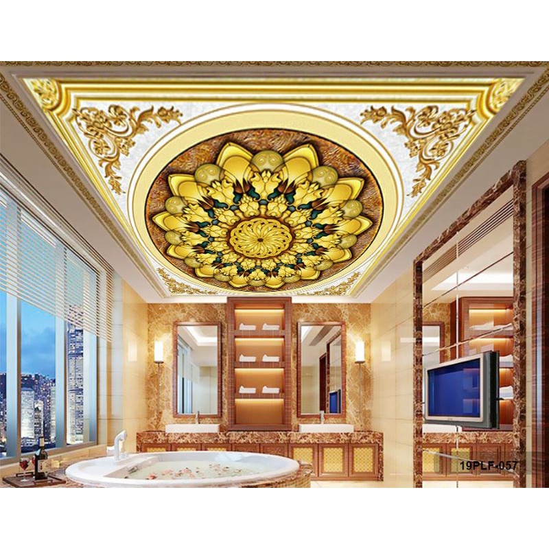 Wallpaper 3D Custom Plafon Batik Bunga Emas (19PLF-057)