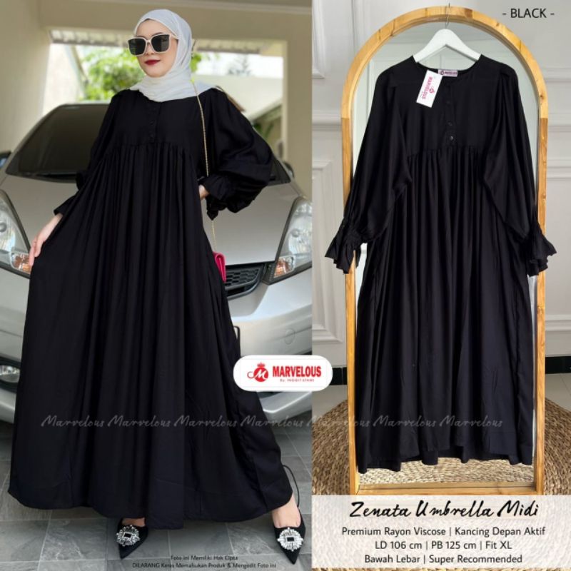 ZENATA UMBRELLA MIDI GAMIS MUSLIM POLOS ORIGINAL BY MARVELOUS