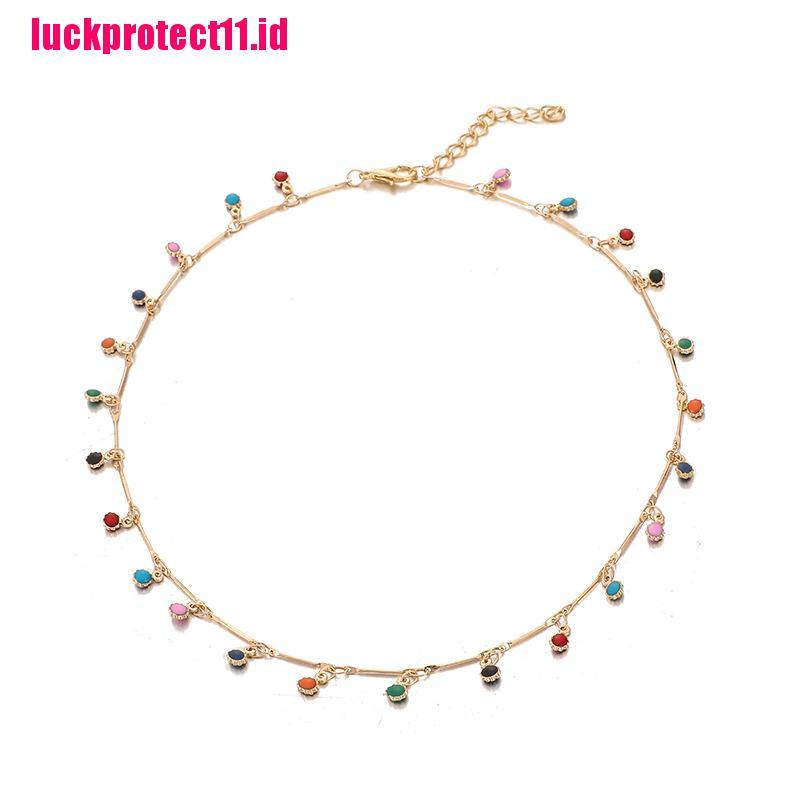 Kalung Rantai Choker Liontin Manik-Manik Rumbai Warna-Warni Gaya Boho Untuk Wanita