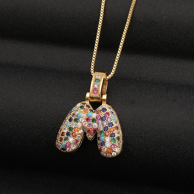 Colorful zircon ornamen aksesoris Bahasa Inggris huruf kalung liontin