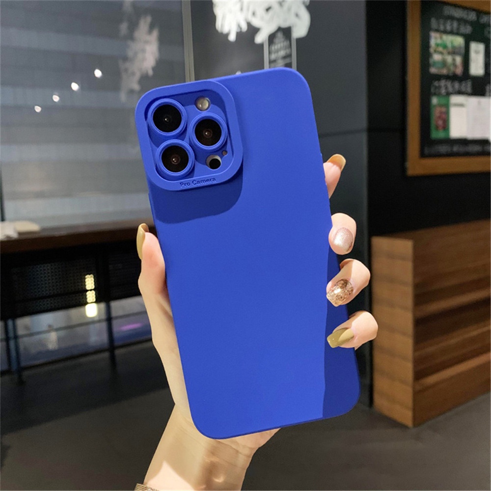 Soft Case Pelindung Lensa Bahan Silikon Warna Biru Untuk iPhone 13 12 11 Pro Max