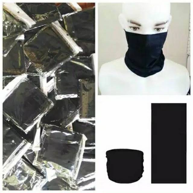 LUCKY Masker Buff Multifungsi Hitam Polos SEAMLESS IMPORT TANPA SAMBUNGAN BAHAN HALUS DAN LEMBUT