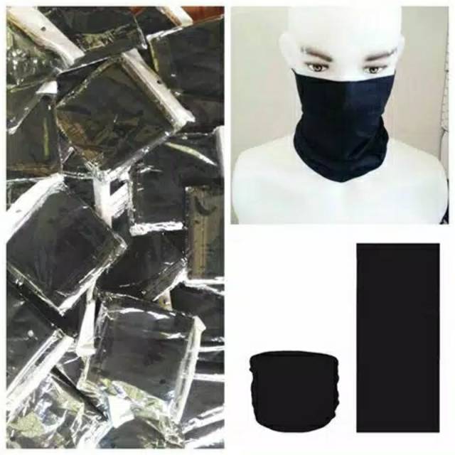 LUCKY Masker Buff Multifungsi Hitam Polos SEAMLESS IMPORT TANPA SAMBUNGAN BAHAN HALUS DAN LEMBUT