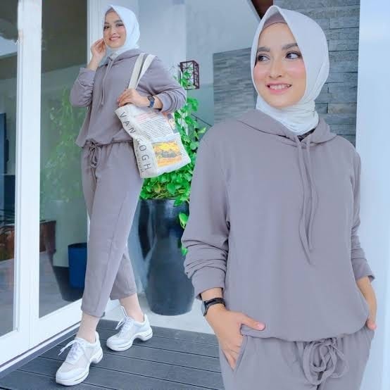 SET SELINA FASHION PAKAIAN WANITA SETELAN ATASAN HOODIE DAN CELANA BABYTERRY KR