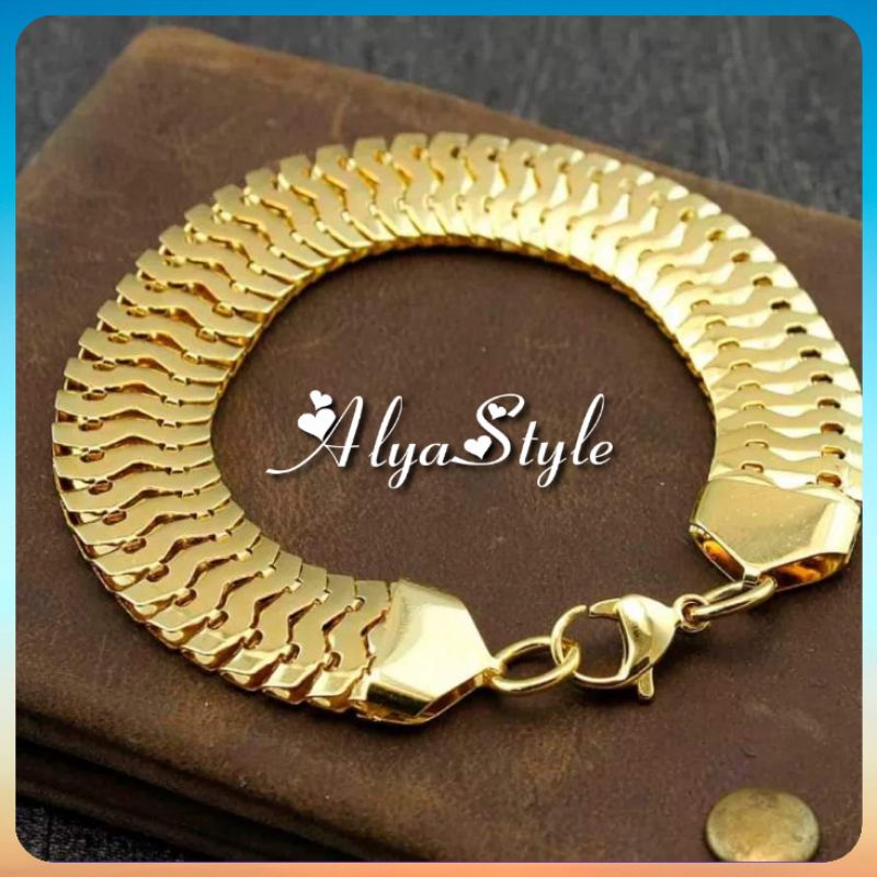 Gelang Emas Imitasi Rantai Pipih Lebar Pria & Wanita