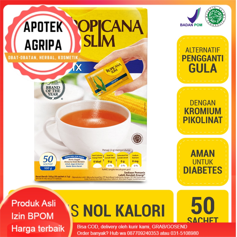 

Tropicana Slim Sweetener Diabtx 25 sachet/50 Sachet/100sachet - Pemanis untuk Diabetes