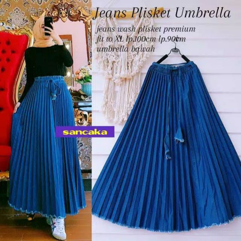 ROK PLISKET JEANS // ROK PANJANG//ROK PLISKET SKIRT//ROK UMBRELA