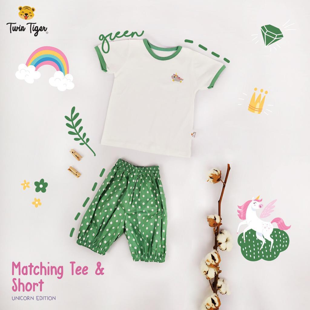 TWIN TIGER SETELAN POLKADOT ANAK MATCHING TEE &amp; SHORT BAJU BAYI 1-5 Tahun