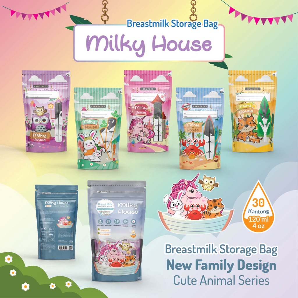 Kantong Asi MILKY HOUSE 120 ml Per Kotak isi 30 pcs Milk Storage Kantong Susu Breastmilk Storage Bag