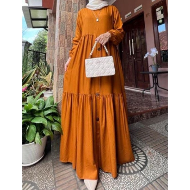 Gamis dewasa rayon polos kancing/Syahilla dress polos rayon