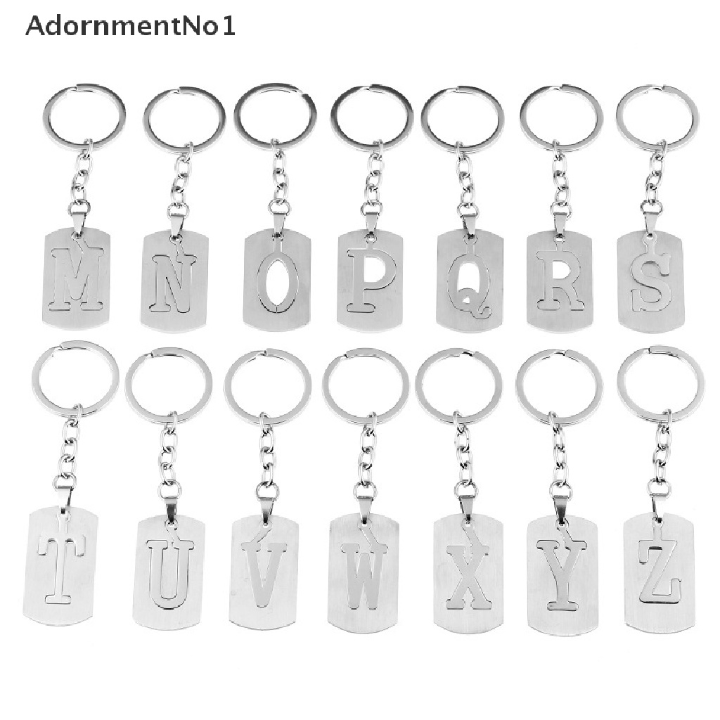 (AdornmentNo1) Gantungan Kunci Motif 26 Huruf A-Z Bahan Stainless Steel Untuk Pria / Wanita