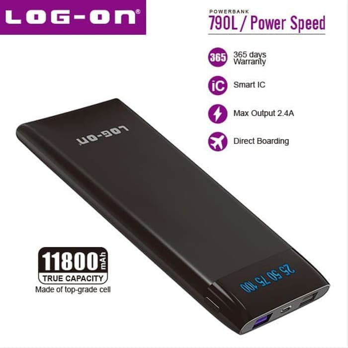 POWERBANK LOG ON PB-790L POWERSPEED 11800 MAH LED SLIM DESIGN