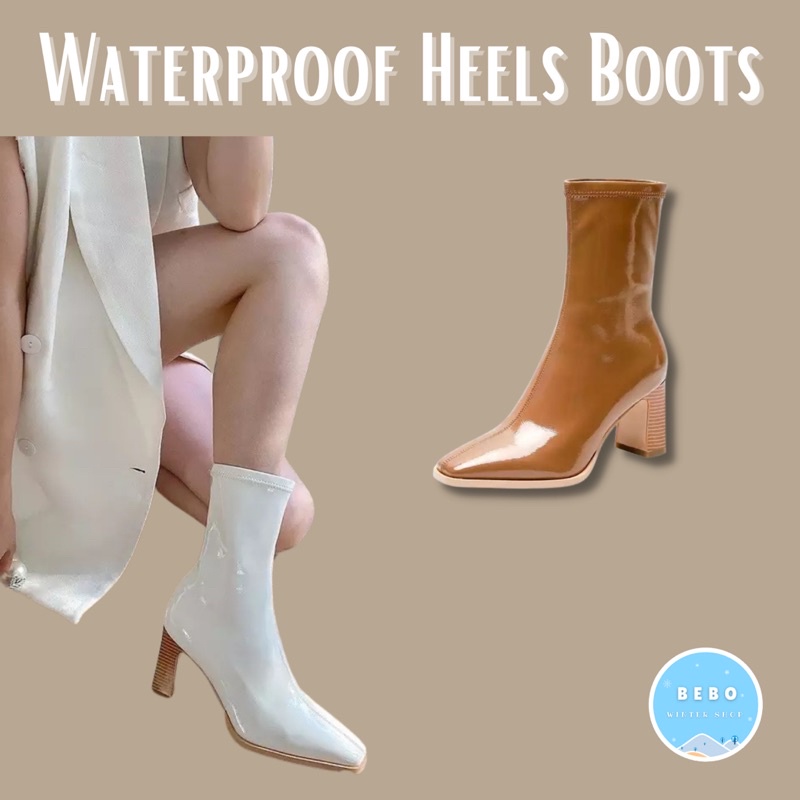 Waterproof Heels Boots Sepatu Boots Tinggi Wanita Anti air