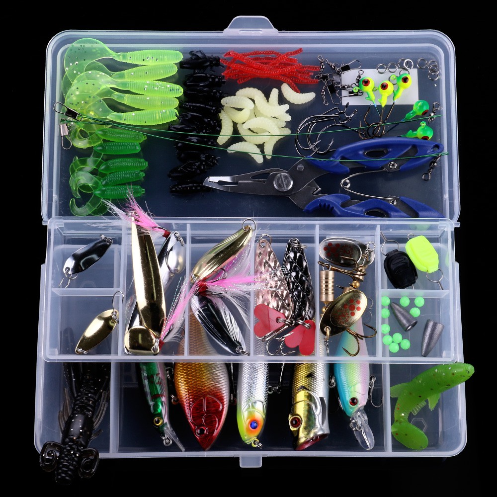 HENGJIA 110pcs Umpan Pancing Fishing Lure Set Minnow Popper Crankbait Soft Bait Ikan Pliers Tackle