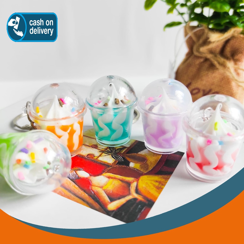 GANTUNGAN KUNCI ES KRIM CUP ICE CREAM RESIN PLASTIK MINIATUR BUBBLE TEA BOBA GANCI KEYCHAIN