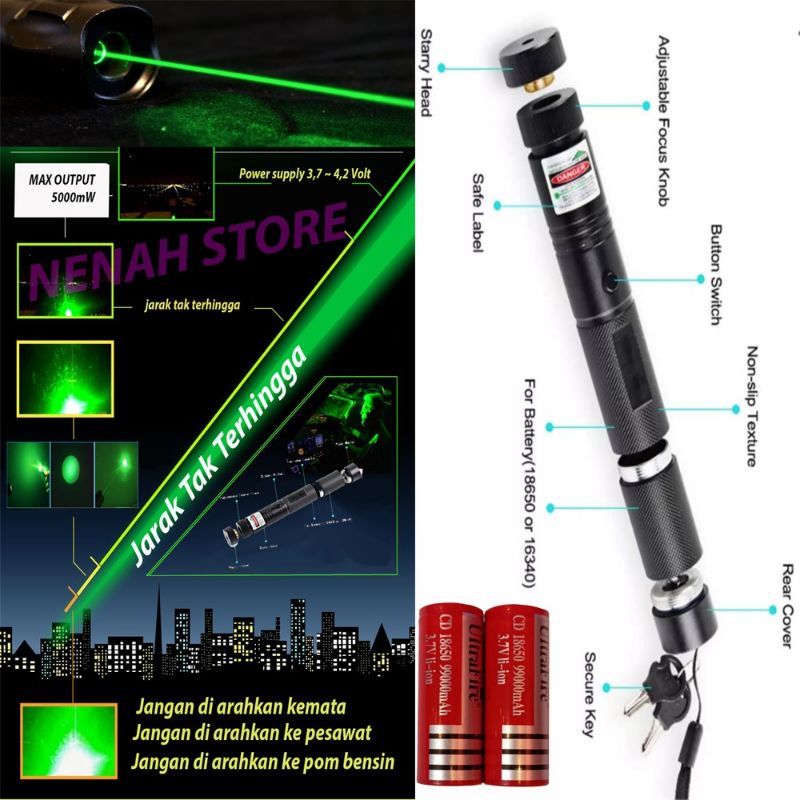 Green Laser Pointer 303 Jarak Jauh / Senter Laser Pointer Recharger Green