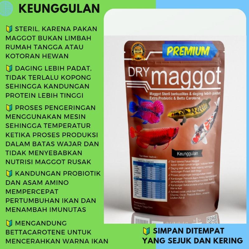 PREMIUM DRY MAGGOT,  Magot Kering Steril plus Probiotic &amp; BettaCarotene