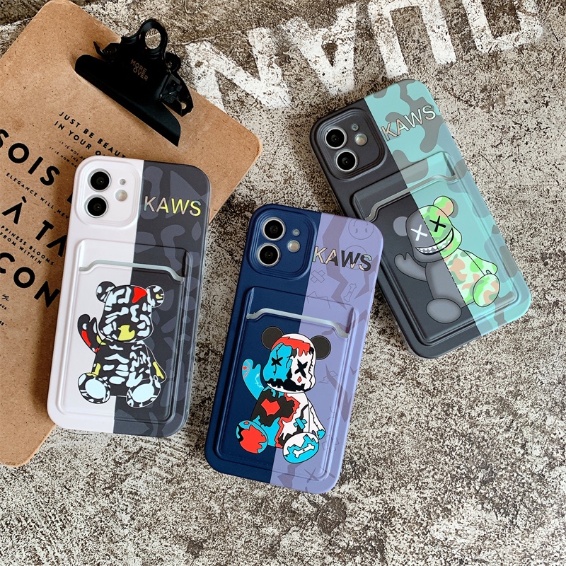 Tren Jahitan Kekerasan Beruang Case iPhone 11 13 12 Pro Max Xs Max XR 7 8 Plus Se2020 Card Case Portable Drop Pelindung Case