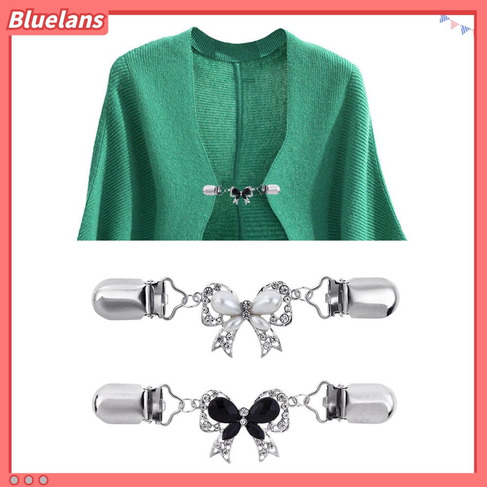 Bluelans Chic Women Rhinestone Inlaid Bowknot Cardigan Collar Clip Dress Shawl Clasp Pin