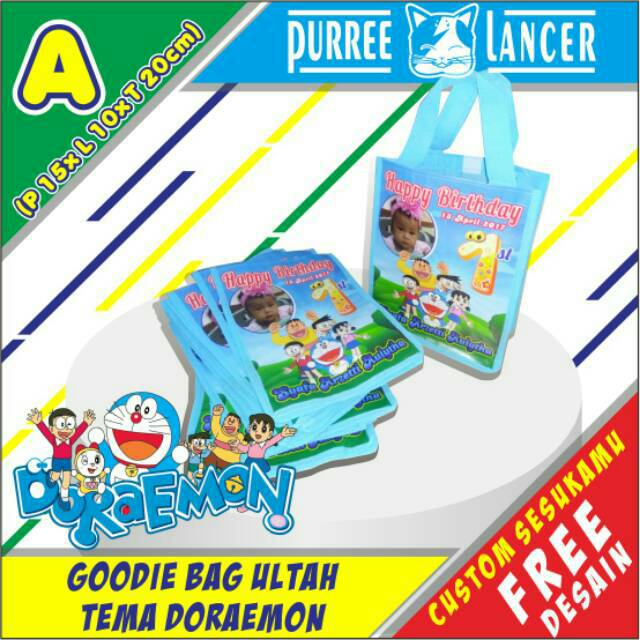 

Goodie Bag Custom Doraemon Tas Souvenir Tangan Ulang Tahun Ultah Promosi Undangan ukuran A