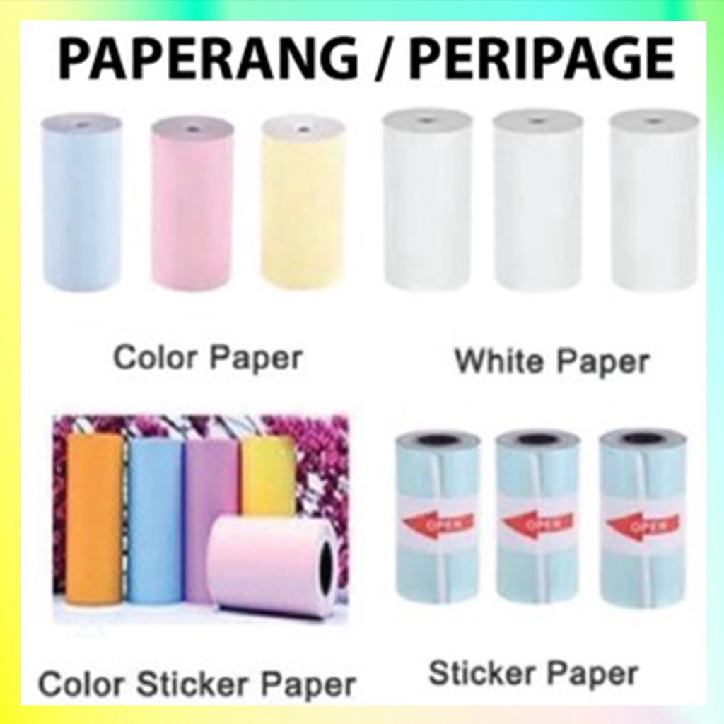 PAPERANG PERIPAGE STICKER KERTAS THERMAL BISA LEM LANGSUNG Sticker Paper Roll 57*30mm(2.17*1.18in)