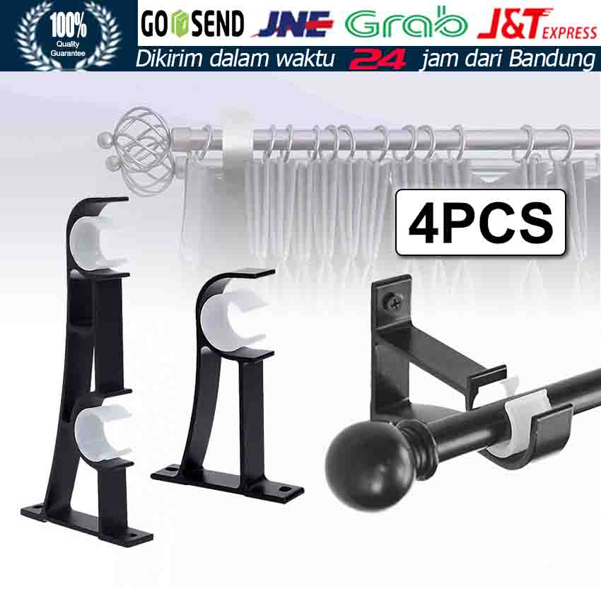 4PCS/PCS Curtain Rod Bracket Metal Curtain Drapery Rod Support Bracket Holder / Bracket Kaki Double Gorden Rel Kaki Penyangga Tiang（Including screws）