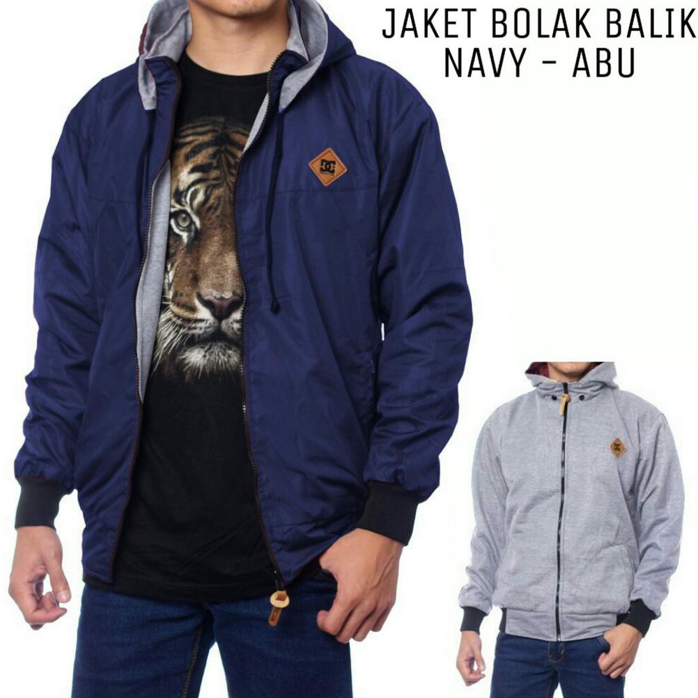 JAKET BOLAK BALIK JUMBO 2IN1 L,XL,XXL PRIA WANITA TOSKA HITAM POLOS BAPAK ANAK JEANS LEVIS