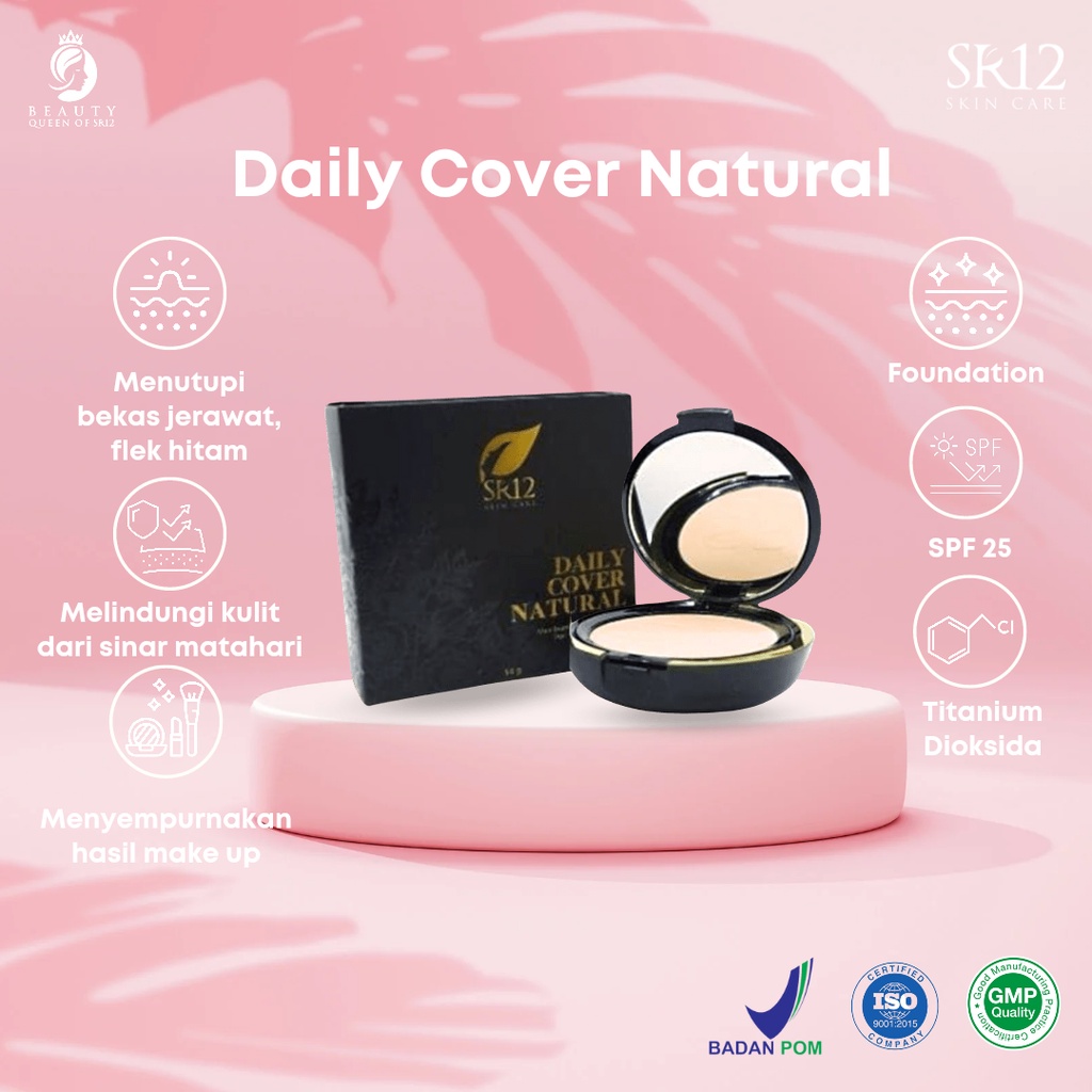 Daily Cover Natural SR12 Bedak Padat Pelindung Wajah Dari Sinar Matahari Compact Powder Anti Luntur Waterproof Tahan Lama Ringan Dipakai Glowing Sempurna