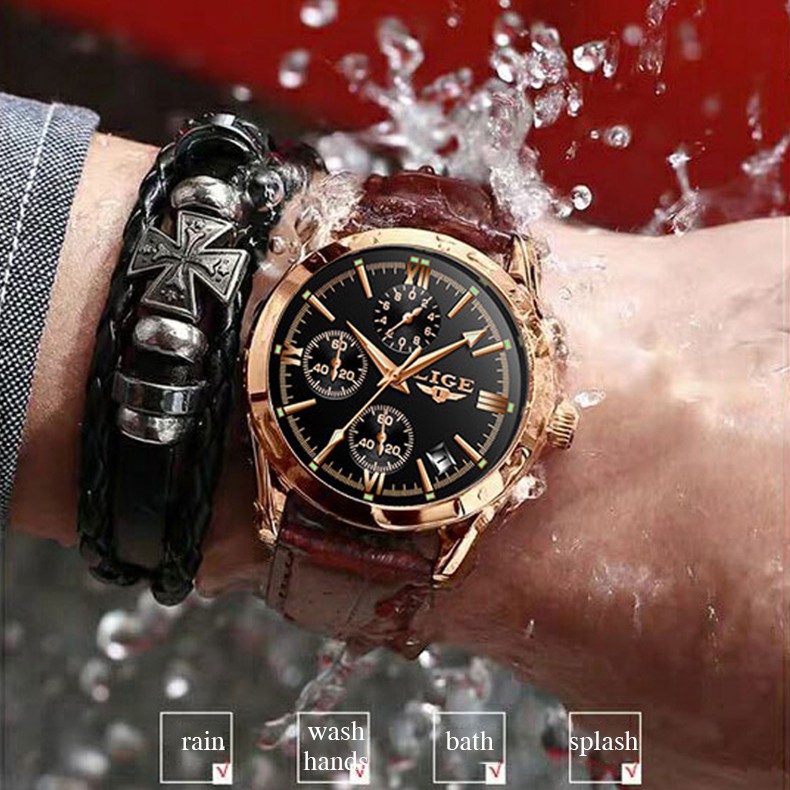 LIGE 9839 fashion jam tangan pria original multi fungsi kronograf anti air olahraga jam tangan