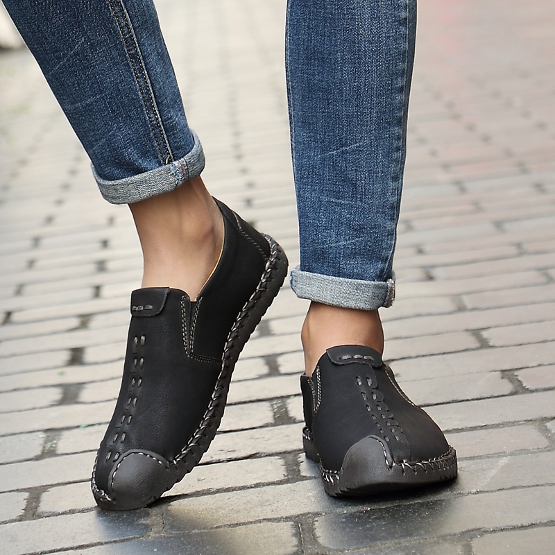 Import Sepatu Sneaker Pria Loafer Slip On Kulit Sapi Casual Sepatu Tanpa Tali Kantor Kulit Asli Sepatu Santai 010