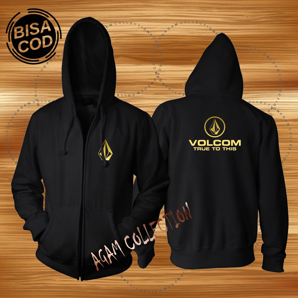 Agam collection Jaket Zipper Distro Volcom True DB Text Gold Premium Quality Jaket Pria Dan Wanita Jaket Murah Terlaris