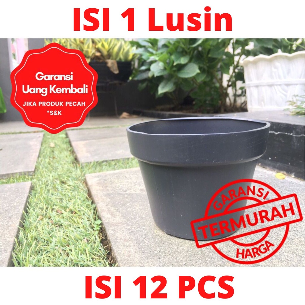 LUSINAN Pot Bunga Murah /Pot Tanaman /Pot Plastik uk 12 CM Hitam (isi 12 PCS)