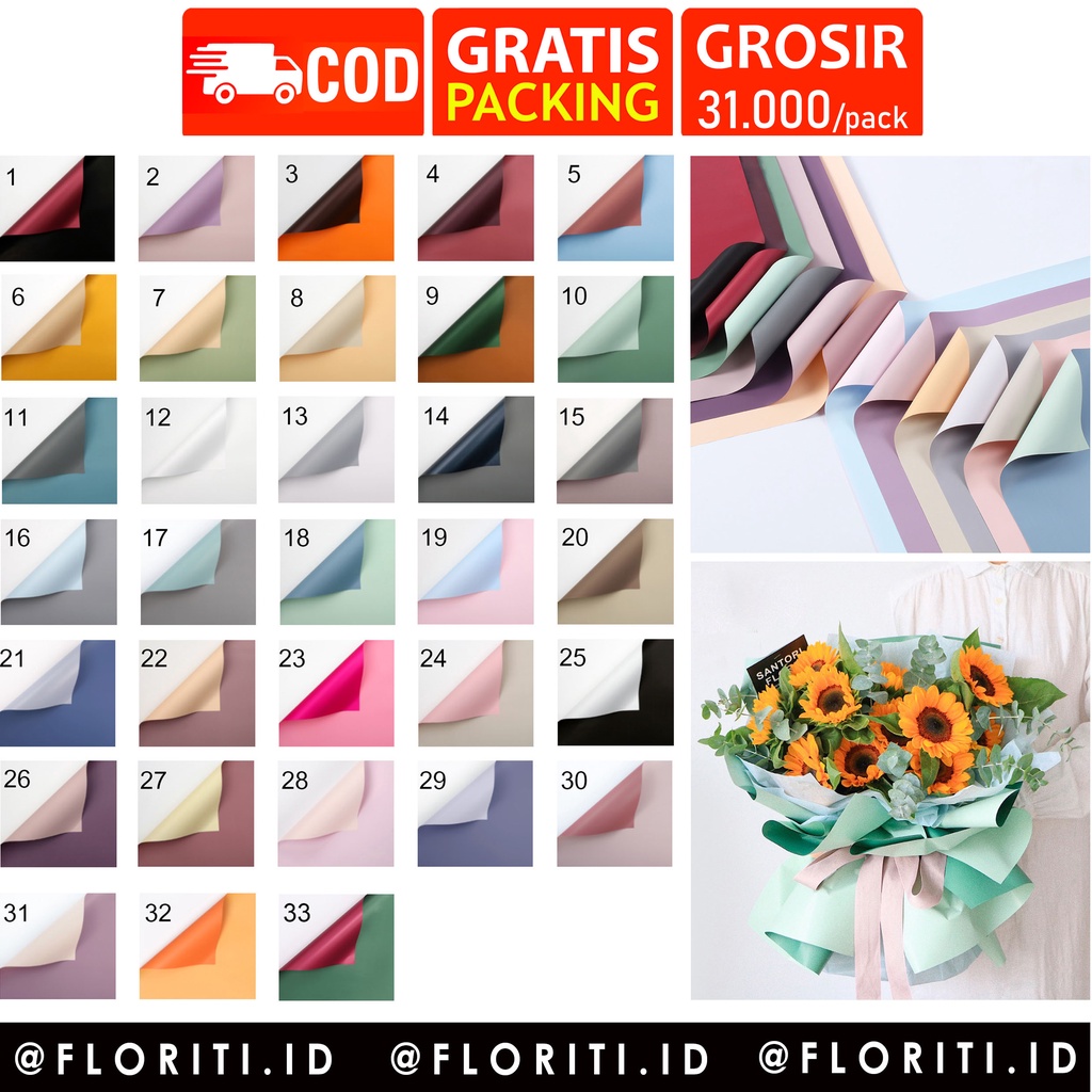 

(20 lembar) Flower Wrapping Cellophane Bicolor Doff/Kertas Buket Dua Warna