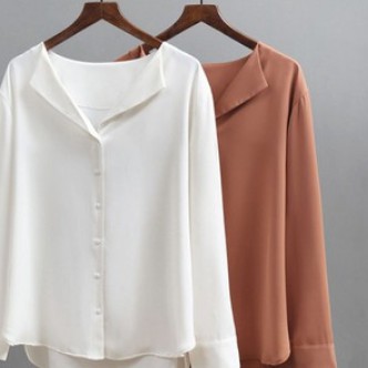 Kemeja elegancy - kemeja wanita - korea style - bahan creap-Elegancy - Coklat