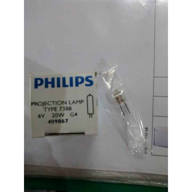 Lampu Proyektor Halogen Kacang Philips 6v 6 volt 20w 20 watt 7388