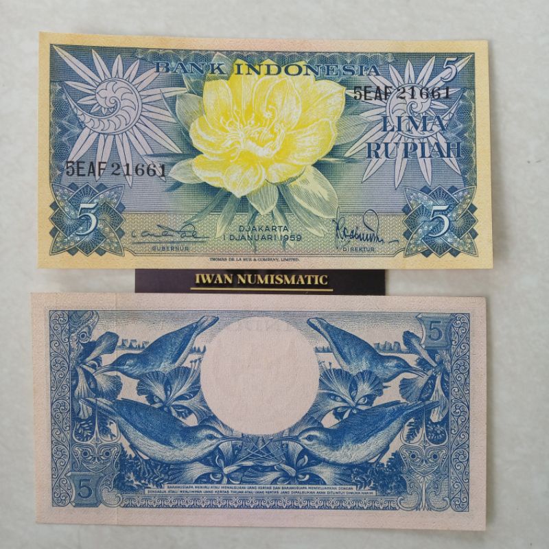 Koleksi Uang Kuno Indonesia 5 Rupiah Seri Bunga Tahun 1959