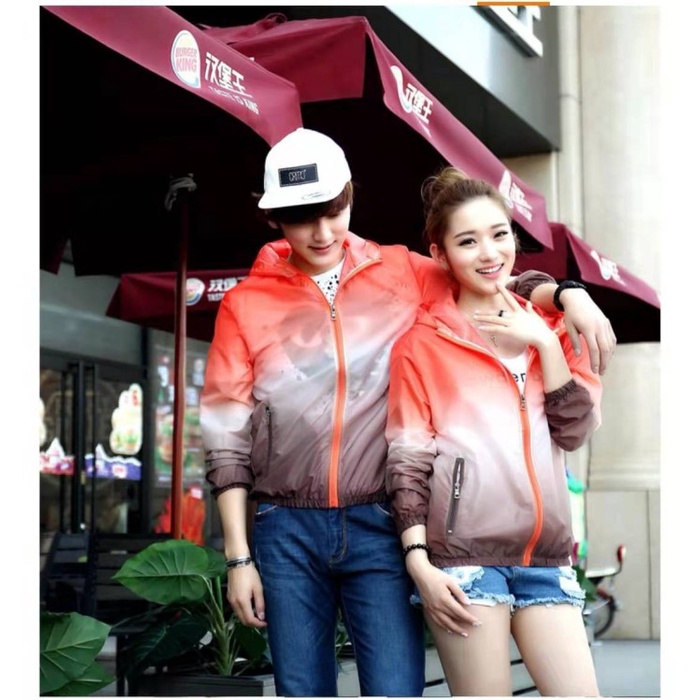 Jaket Wanita Jaket windbreaker import anti uv pria wanita, jaket import gradasi - Oranye-Coklat, S(X