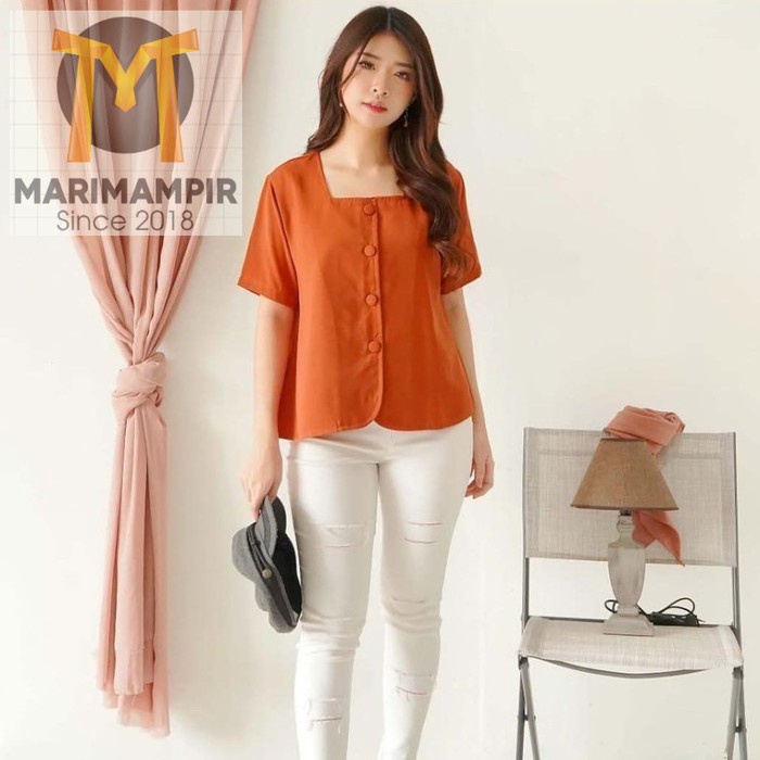 Marimampir Atasan Blouse Button Baju Wanita Orange Loose Fit BC