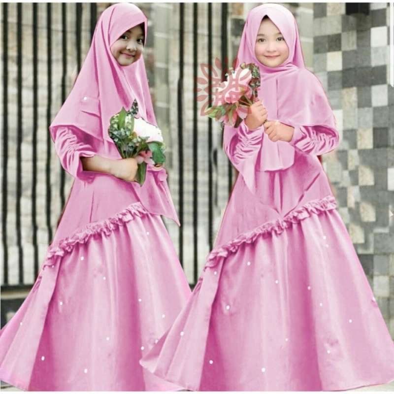 Karisma Kids Gamis Syari Pink Baju Muslim Anak Perempuan Balotelly Umur 8-10 Tahun