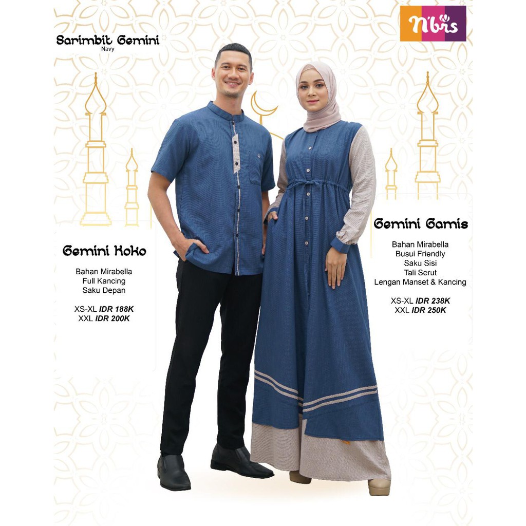 NIBRAS SARIMBIT GEMINI NAVY BAHAN MIRABELLA BAJU SERAGAM LEBARAN KELUARGA MUSLIMAH