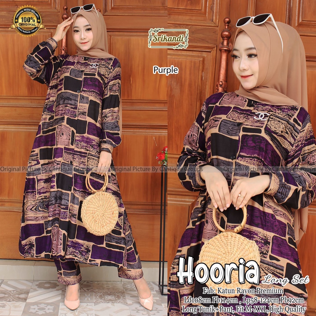 HOORIA LONG SET BY SRIKANDI SETELAN ONE SET SETCEL WANITA CASUAL BAHAN KATUN RAYON PREMIUM LD 108 CM