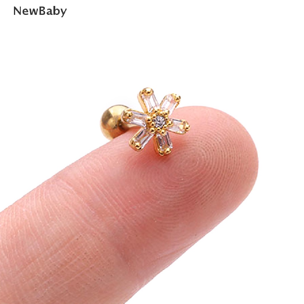 Anting Tindik Tulang Rawan Telinga Desain Barbell Hias Kristal Untuk Bayi