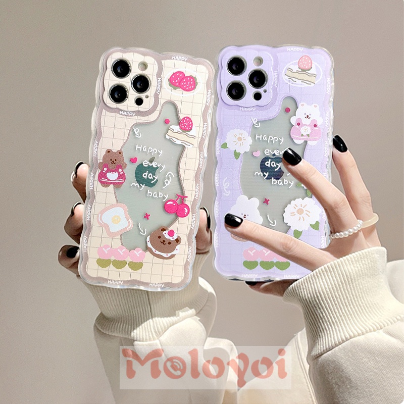 Soft Case Tpu Tebal Motif Beruang / Kelinci Untuk Iphone Xr 7 8 Plus Xs Max X 12 11 13 Pro Max