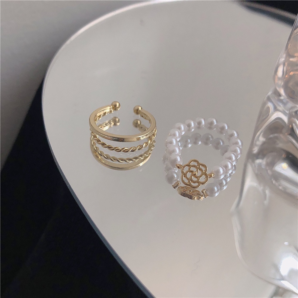 Needway  Cool Pearl Camellia Rings Adjustable Fashion Jewelry Finger Ring Trendy Cute Couple Korean Alloy For Women Opening ring