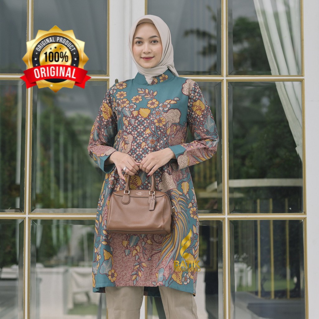 Batik Prabuseno Motif MERAK INDAH Blouse Atasan Batik Wanita Lengan Panjang Modern Original Prabusen
