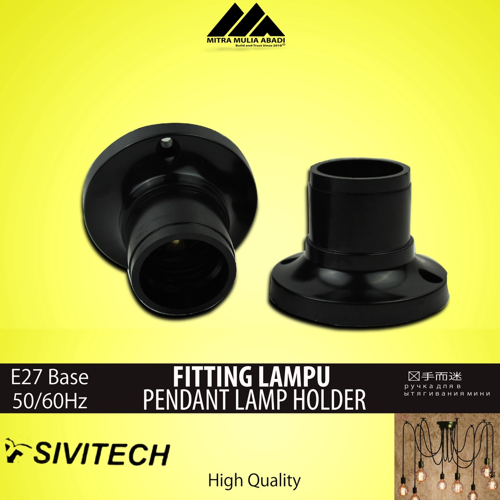 FITTING LAMPU PLAFON E27 BULAT HITAM PVC LISTRIK 220V